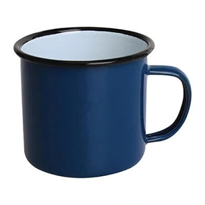 Abbildung von Olympia Emaille Becher 350 ml (6er Pack), Blau, Emaillierter Stahl, Campingbecher, Rustikale Hochzeitstrinkbecher, Tee oder Kaffee Lagerfeuerbecher Set, Baustellenbrühbecher, DC394