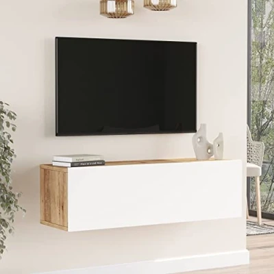 Abbildung von en.casa TV Schrank »Lapinlahti« 100x31,5x29,5cm Eiche rustikal/Weiß