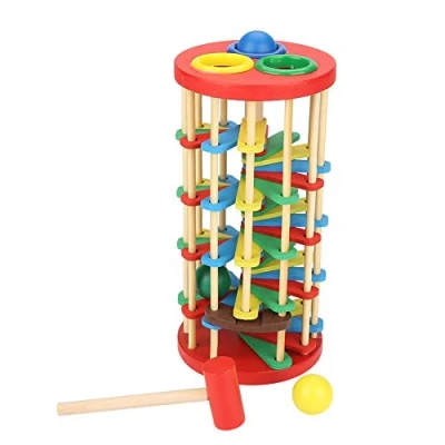 Abbildung von Pounding Toy, Pound and Roll Holzturm Spielzeug mit Hammer Helle Farbe Früherziehung für Kleinkinder Vorschule Kinder