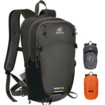 Abbildung von ONETOALL Wanderrucksack 20L Wasserdicht, Fahrradrucksack mit Helmnetz und Regenschutz, Tagesrucksack Abnehmbarem Bauchgürtel zum Radfahren Wandern Tagestour Sport Alltag