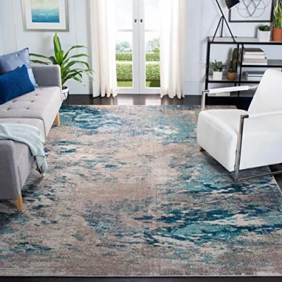Abbildung von SAFAVIEH Boho Teppich für Wohnzimmer, Esszimmer, Schlafzimmer Madison Collection, Kurzer Flor, Blau und Grau, 91 X 152 cm