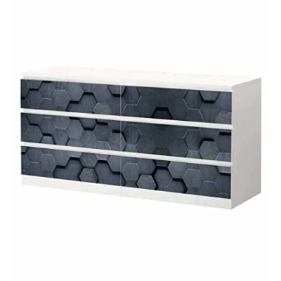 Abbildung von MyMaxxi Klebefolie Möbel passend für IKEA Malm Kommode Motiv Hexagon Muster schwarz Möbelfolie selbstklebend Dekofolie Tattoo Aufkleber Folie Wohnzimmer, malm_Groesse:6 Schubladen breit