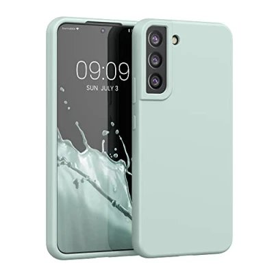 Abbildung von kwmobile Hülle kompatibel mit Samsung Galaxy S22 Plus Silikon Handy Case Handyhülle weiche Oberfläche kabelloses Laden Cool Mint