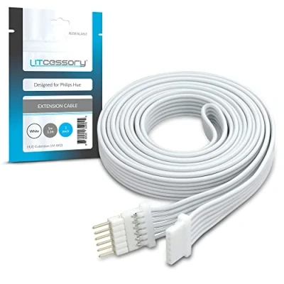 Abbildung von Litcessory Verlängerungskabel für Philips Hue Lightstrip Plus (1m, 1 Stück, Weiß MIKRO 6 POLIG V4)