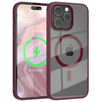 Abbildung von EAZY CASE Crystal TPU Hülle kompatibel mit iPhone 15 Pro Max Qi Charging, Silikon Kameraschutz, Slimcover, Handyhülle, Silikonhülle, Backcover, Durchsichtig, Transparent/Beere