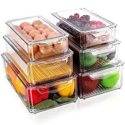 Abbildung von Diealles Shine Kühlschrank Organizer Set, 6er Set Ordnungsboxen mit Deckel, Durchsichtig Boxen Stapelbar, Aufbewahrungsbox für Küchen Schränke