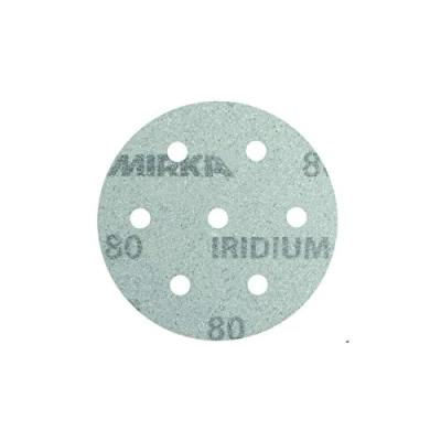 Abbildung von Mirka Iridium Premium Schleifpapier Ø 90mm Klett 7 Loch, Korn 80, 50 Stk / Zum Schleifen von Lack, Spachtel, Grundierung, Holz, Stahl, Mineralwerkstoffe, Kunststoff