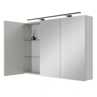 Abbildung von Planetmöbel ARIA Spiegelschrank Bad mit Beleuchtung 100 cm breit Badschrank hängend Spiegel Weiß Grau, Leuchte und Steckdose, Gäste WC x 70 16