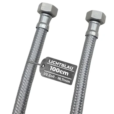 Abbildung von LICHTBLAU Knickfester Edelstahl Schlauch I 100cm 1/2 Zoll geeignet für Trinkwasser Wasserhahn Eckventil Panzerschlauch Küchenarmatur Bad