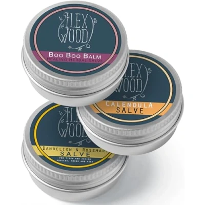 Abbildung von The Ilex Wood Vegane Kräutersalbe Geschenkset gegen Hautreizungen, Kratzer, Bisse, Stiche lindert Hautausschläge. 3 x 100 ml (Alle drei natürlichen, veganen Hautheilungssalben)