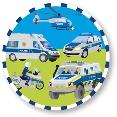 Abbildung von Tortenaufleger * POLIZEI aus Esspapier als Kuchen und Tortendeko Ø20cm, Deko für Kindergeburtstag Kinderparty Polizist Polizeiauto