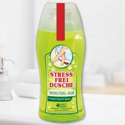 Abbildung von Spaß Duschbad Duschgel Shampoo Stressfrei Dusche Wohlfühl Kur Geschenk für Frauen Geburtstagsgeschenk Spaßmedizin Humorapotheke Scherzartikel
