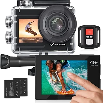 Abbildung von Exprotrek Action Cam 4K Unterwasserkamera Wasserdicht 40M Ultra HD 20MP Kamera 170 Weitwinkel WiFi Camcorder EIS Stabilisierung mit Dual 1350 mAh Akku