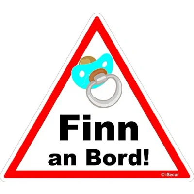 Abbildung von easydruck24de Auto Aufkleber Baby an Bord, Finn I kfz_443 16 x 14 cm groß Junge Sticker mit Schnuller Hinweis Achtung Vorsicht wetterfest