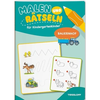 Abbildung von Malen und Rätseln für Kindergartenkinder. Bauernhof: Suchen, Zählen, Zuordnen, Verbinden Kinder ab 3 Jahren (Mal Rätselbücher)