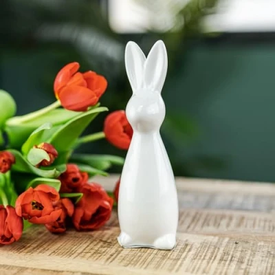 Abbildung von Keramik Osterdeko Hase stehend 5 x 18cm weiß Dekofigur Oster Dekoration Tisch Deko Osterhase
