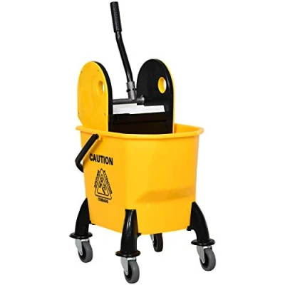 Abbildung von HOMCOM Putzeimer Reinigungswagen Fahreimer Wischwagen mit Auswringvorrichtung, (26 Liter, 1 tlg., Gelb), 44 x 36 90 cm