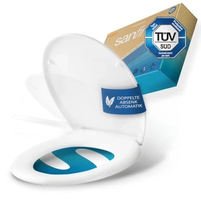 Abbildung von SANFINO® Premium WC Sitz mit Absenkautomatik oval 5 Jahre Garantie TÜV geprüfte Klobrille Antibakteriell &amp; UV beständig Duroplast Toilettendeckel abnehmbar O Form Klodeckel, Einfache Montage