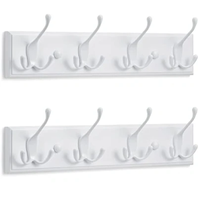 Abbildung von LARHN Garderobenhaken Weiß (2 Stück) Garderobenleiste mit 4 Haken 42 cm Kleiderhaken Wand Wandgarderobe für Flure, Garderoben, Schlafzimmer und Badezimmer