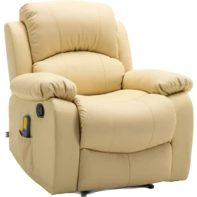 Abbildung von ASTAN HOGAR AH AR30910CR Relaxsessel mit manueller Neigung (Nullwandsystem), Massage und Thermotherapie, Modell Ramón, Polyurethan Kunstleder, cremefarben