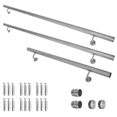 Abbildung von V2Aox Handlauf Treppengeländer aus Edelstahl, Durchmesser: 4,2 cm, Rostfrei &amp; Wetterfest, Inklusive Montagematerial, Halter, Länge: 450 cm
