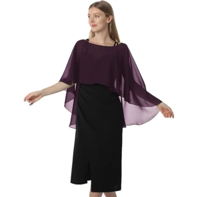 Abbildung von Hotshawl Capelets für Frauen Chiffon Cape Schals und Wraps Abendkleid Hochzeit Umhänge Cover Up, Pflaume, Einheitsgröße