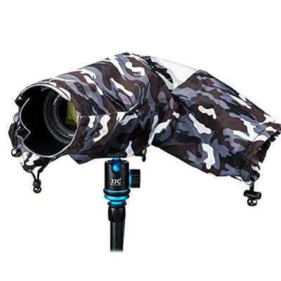 Abbildung von JJC Kamera Regenschutzhülle Wasserdichter Regenschutzhaube Schutz für Canon Nikon Fujifilm Sony Olympus DSLR Kameras Nylon Rain Cover Tarnung
