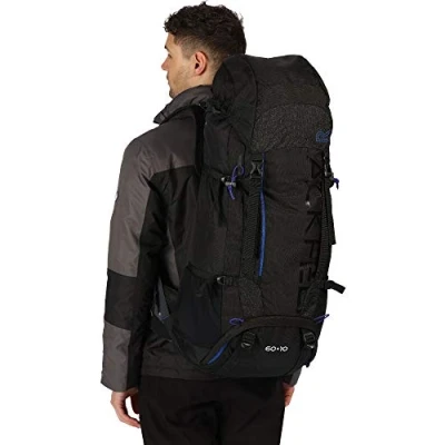 Abbildung von Regatta Unisex Blackfell 3 Expandable Reflective Hardwearing Travel Hiking Rucksack, Black/Surfspray, 60 + 10 Litre