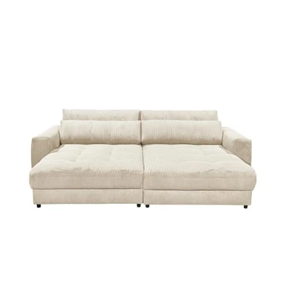 Abbildung von BARURA Big Sofa in Cord Optik, Cream Bequeme Wohnzimmer Couch mit großer Liegefläche 292 x 90 (74) х 194 cm (B/H/T)