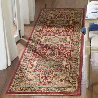Abbildung von SAFAVIEH Traditionell Teppich für Wohnzimmer, Esszimmer, Schlafzimmer Mahal Collection, Kurzer Flor, Natur und Marineblau, 66 X 244 cm