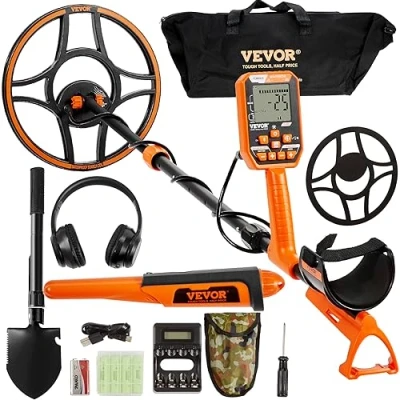Abbildung von VEVOR Profi Metalldetektor 7 Modi Metallsuchgerät 30cm Suchspule IP68 Tauchtiefe bis zu 3m Goldsucher mit verstellbarem Griff Golddetektor inkl. Bluetooth Headset Präzisions Ortungsgerät