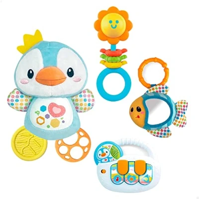 Abbildung von Winfun 46886 Neugeborenes Baby Spielzeug Set mit Licht und Sound/inkl. Rassel, Beißring, Spiegel Musik Tastatur/Geschenk für Babys, Babyspielzeug