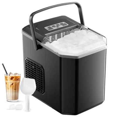 Abbildung von Eiswürfelmaschine, 12 kg in 24 Stunden, 9 Eiswürfel 6 8 Minuten, Eiswürfelmaschine mit umkehrbarem Eislöffel und Tragegriff, für Zuhause/Küche/Camping