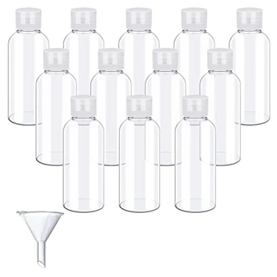 Abbildung von SPEACOUR 12 Stück Reiseflaschen Set 50ml Plastikflasche Transparent Leere Kosmetik Reisebehälter Mini Luftflaschen PET Reise Duschgel Behälter mit 1 Klein Trichter Kosmetikflaschen zum Befüllen