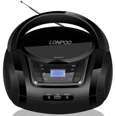 Abbildung von Tragbarer CD Player Boombox mit FM Radio/Bluetooth/USB/AUX Eingang 3,5 mm MIC &amp; Kopfhöreranschluss 2x2w Klarer Stereoklang