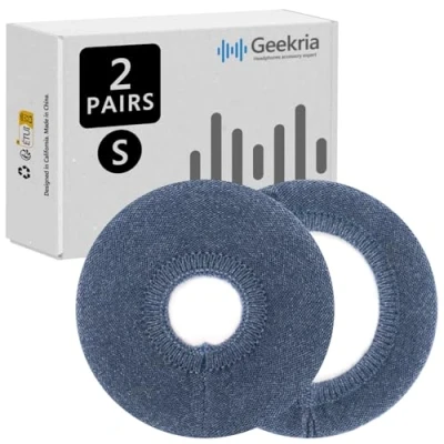 Abbildung von Geekria 2 Paar Strickstoff Kopfhörer Ohrabdeckungen/waschbare und Dehnbare hygienische Ohrmuschel Schutzfolien für On Ear Headset Ohrpolster, Schweißabdeckung Wärme Komfort (S/Blau)