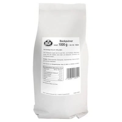 Abbildung von RUF Backpulver, Großpackung, der Klassiker zum Backen von Kuchen, Brötchen und Waffeln, auch zur Reinigung im Haushalt geeignet, glutenfrei vegan, 1x1000g