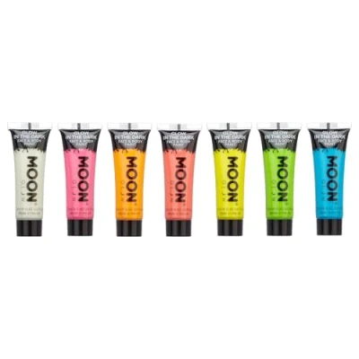 Abbildung von Moon Glow 12 ml, im Dunkeln leuchtende Gesichts und Körperfarbe, phosphoreszierend, lädt zum Leuchten auf, UV Schlüsselanhänger Lieferumfang enthalten (8 Stück (1 Stück))