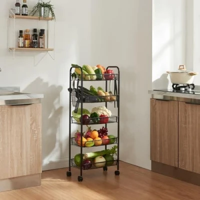 Abbildung von en.casa Rollwagen, »Tromsø« Servierwagen 5 Ablagekörbe 103x44x26cm Schwarz