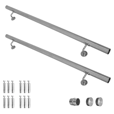 Abbildung von V2Aox Handlauf Treppengeländer aus Edelstahl, Durchmesser: 4,2 cm, Rostfrei &amp; Wetterfest, Inklusive Montagematerial, Halter, Länge: 250 cm