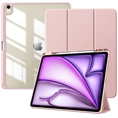 Abbildung von TiMOVO Hülle für New iPad air 13 Zoll (M2) 2024 Schutzhülle mit Stifthalter, Schlank Ständer Klarer Transparent Rückseite 2024, Auto Schlaf/Aufwach, Helle Rosa