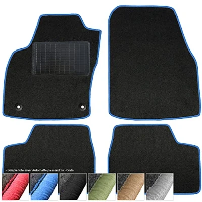Abbildung von moto MOLTICO Fußmatten Auto Velours Autoteppiche Schwarz Automatten Set 4 teilig passend für Honda Jazz IV 2015 2020 (Blaue Ziernähte)