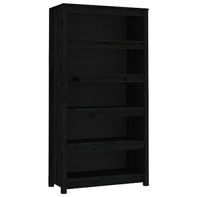 Abbildung von vidaXL Bücherregal, Bücherschrank mit viel Stauraum, Standregal für Schlafzimmer Wohnzimmer Büro, Büroregal Aufbewahrungsregal Regal, Schwarz Massivholz Kiefer