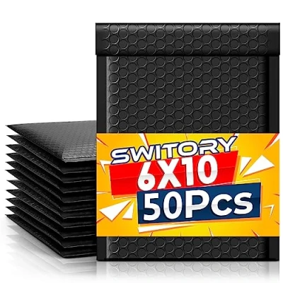 Abbildung von Switory Versandtaschen mit Luftpolsterfolie für CDs &amp; Schmuck Kosmetik selbstklebende, gepolsterte Umschläge Lila 15,3 cm x 22,9 50 Stück