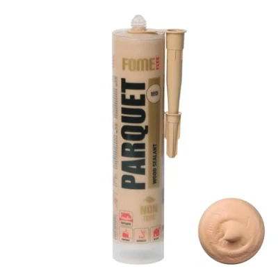 Abbildung von Buchefarbener Premium Dichtstoff für Parkett &amp; Laminat FOME FLEX PARQUET Buche, elastisch, langlebig, überstreichbar und lackierfähig. Ideal zum Füllen Reparieren von Fugen Rissen