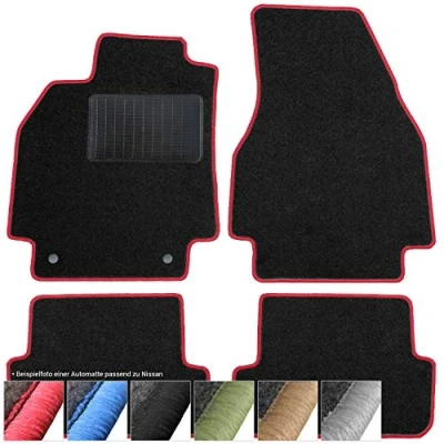 Abbildung von moto MOLTICO Fußmatten Auto Velours Autoteppiche Schwarz Automatten Set 4 teilig passend für Nissan Note II 2012 2016 (Rote Ziernähte)