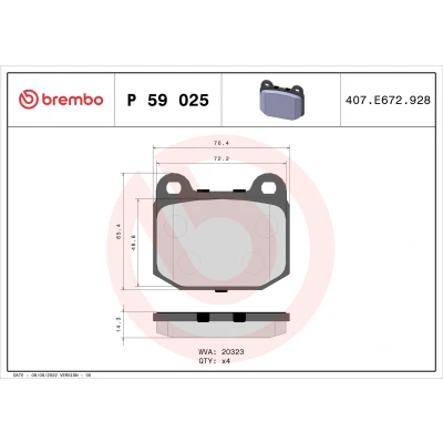Abbildung von BREMBO P 59 025 Bremsbelagsatz exkl. Verschleißwarnkontakt ohne Zubehör OPEL: Speedster, LOTUS: Elise Mk2, Exige, Mk1