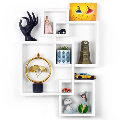 Abbildung von BELLE VOUS Würfel Wandregal Weiß Wand Regal hängend aus Holz Schweberegal Hängeregal Würfelregal für Küche Wohnzimmer Büro Bücherregal Bücher DVD Deko