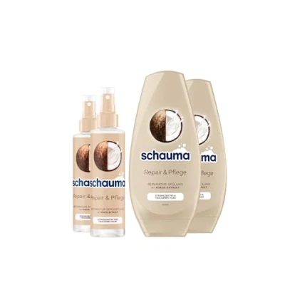 Abbildung von Schauma Sprühpflege Repair &amp; Pflege (2x200 ml) Hitzeschutz für regeneriertes Haar Schwarzkopf Spülung (2x250 mit Kokos Extrakt pflegt trockenes