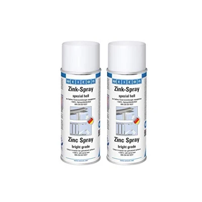 Abbildung von WEICON Zink Spray spezial hell 400 ml 2er Set, Rostschutzfarbe für alle Metalloberflächen, an frische Feuerverzinkung angeglichen